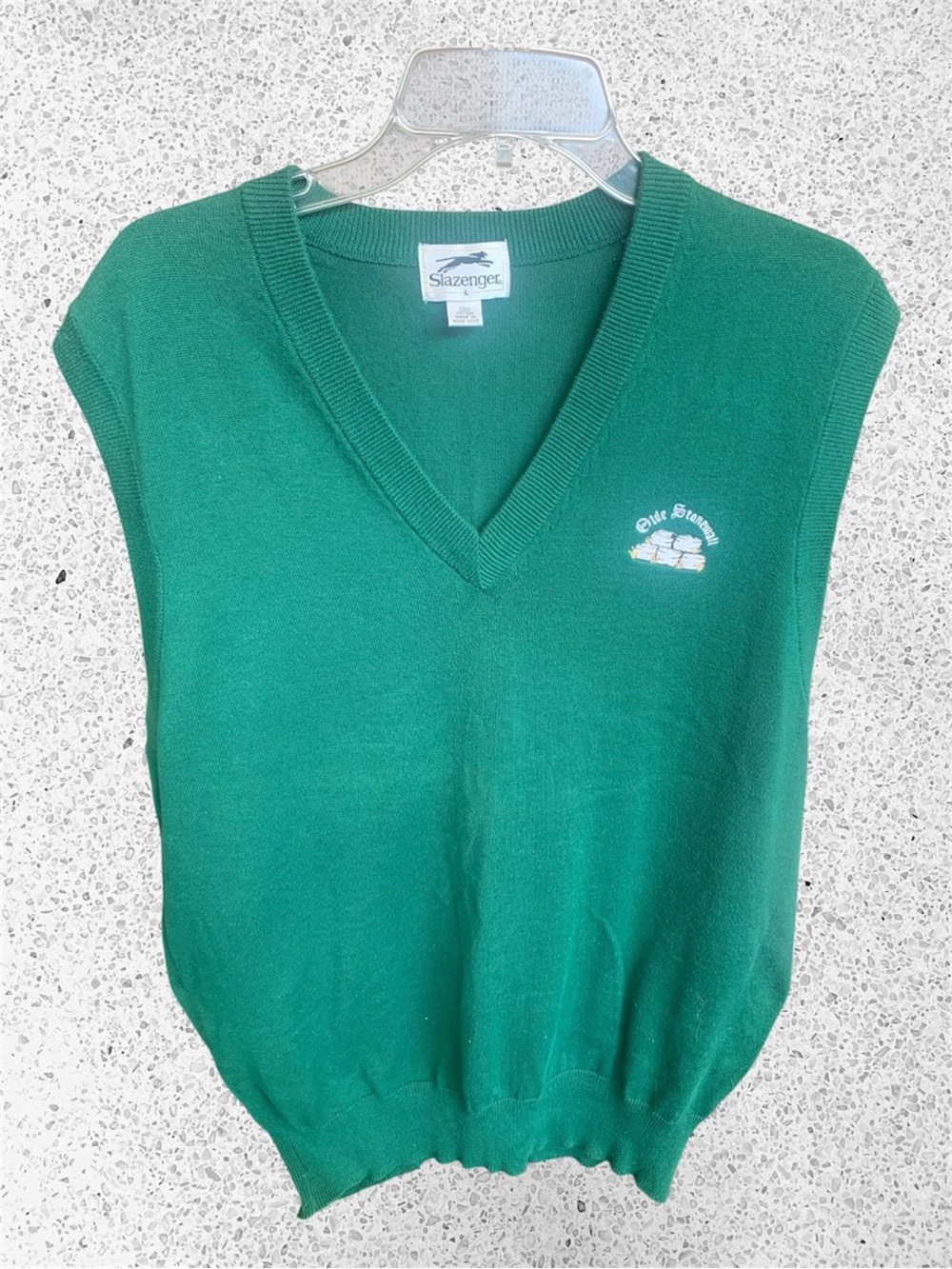 Salzenger Men’s Green V-Neck Olde Stonewall Vintage Sweater Vest size Large